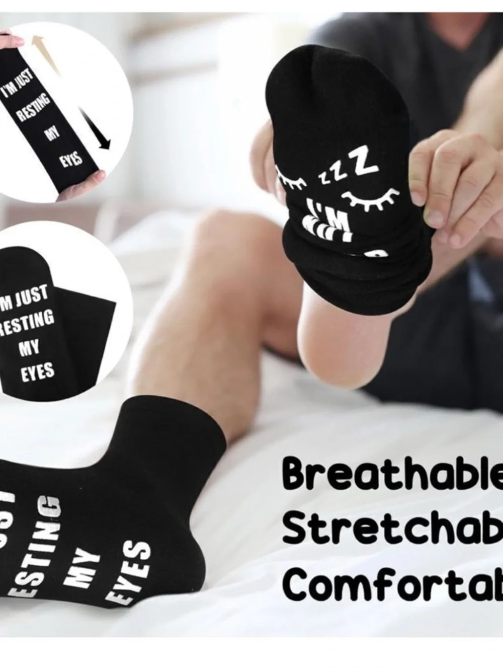Novelty Black No-Show Socks with White Text - 